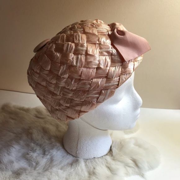 Vintage 50s 60s Pink Plaited Hat Jockey-style main image 10